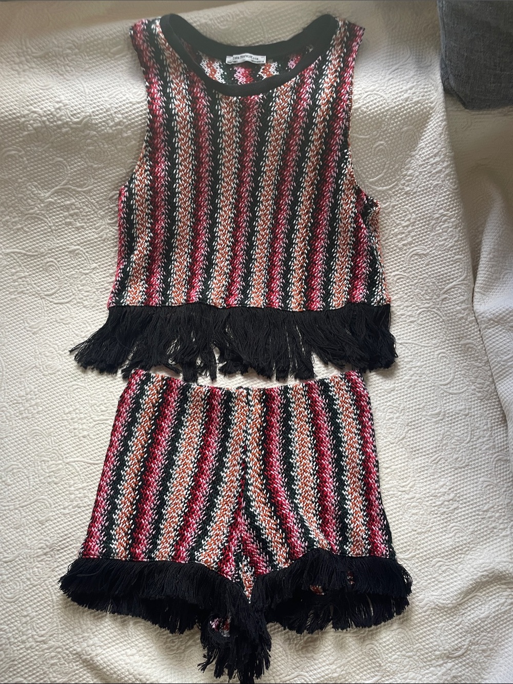 ZARA Trafaluc Multicolor Fringe 2-Piece Set | Y2K Boho | S